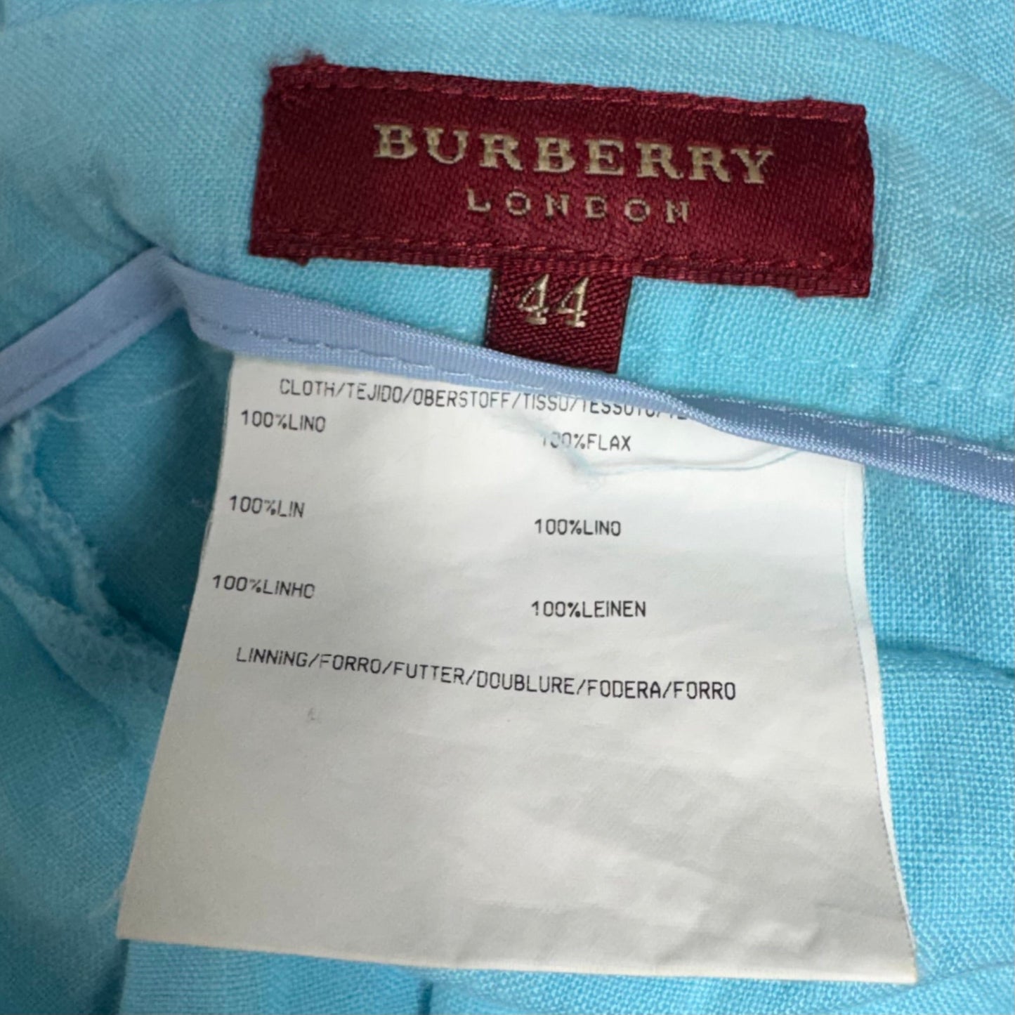 Harri Linen Pants Luxury Designer By Burberry In Blue, Size: 44 (M)