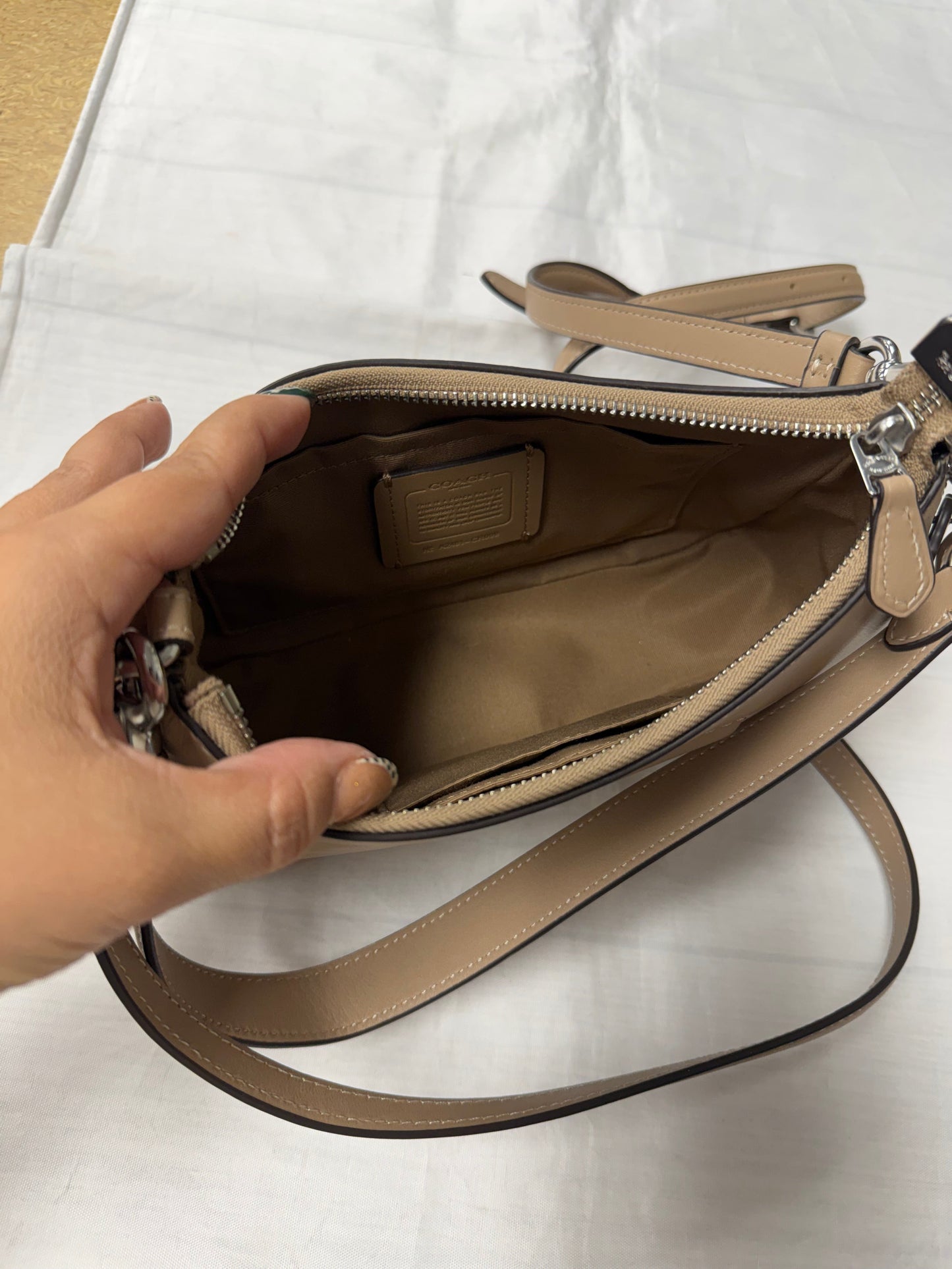 Crossbody Designer By Coach In Tan, Size:Small