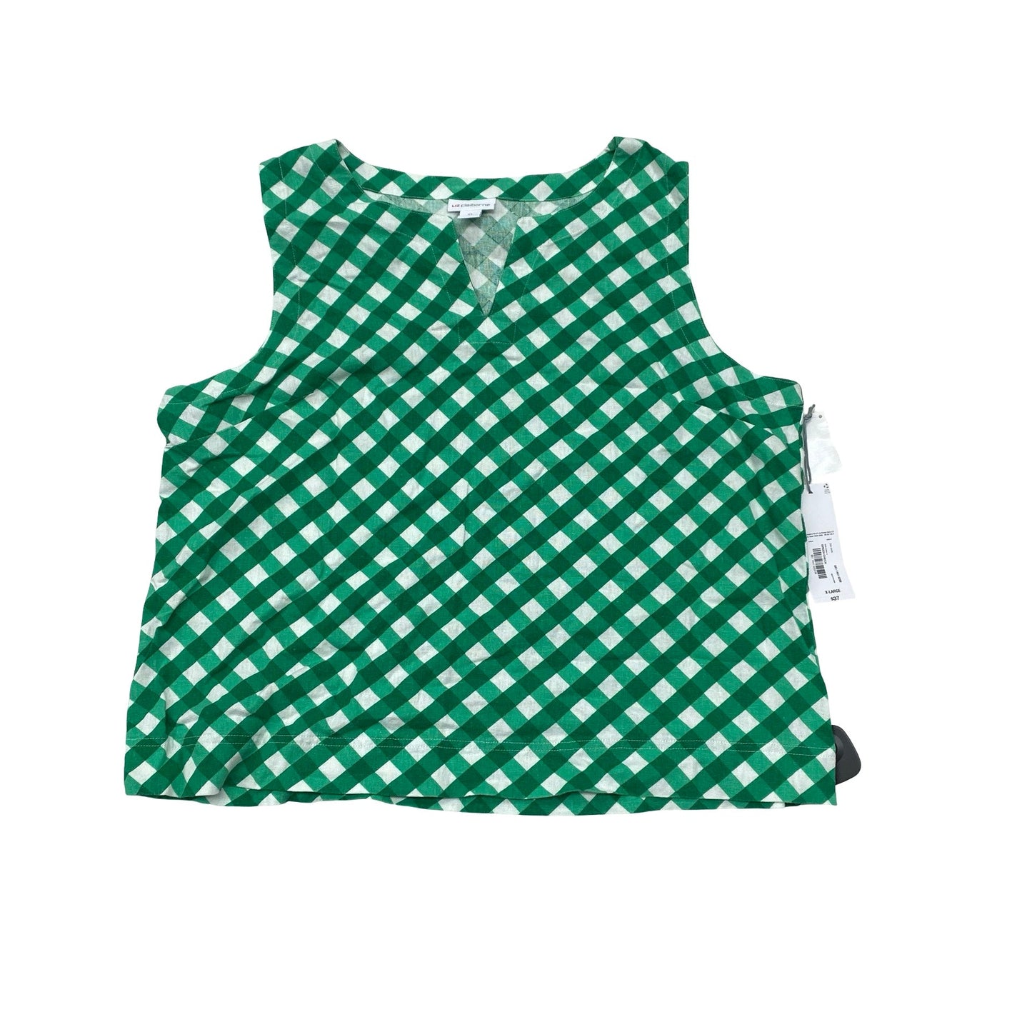 Top Sleeveless By Liz Claiborne In Green & White, Size:Xl