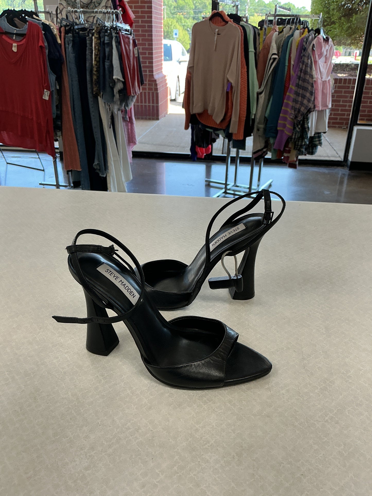Sandals Heels Block By Steve Madden In Black, Size:8.5