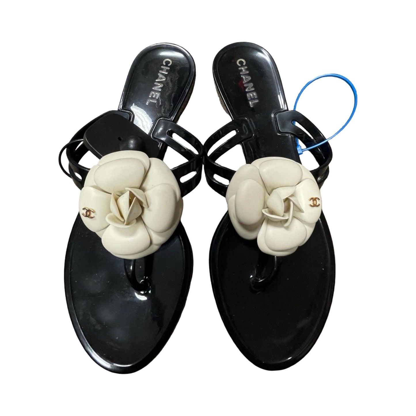 Sandals Luxury Designer By Chanel In Black & Cream, Size:8.5 (EU39)