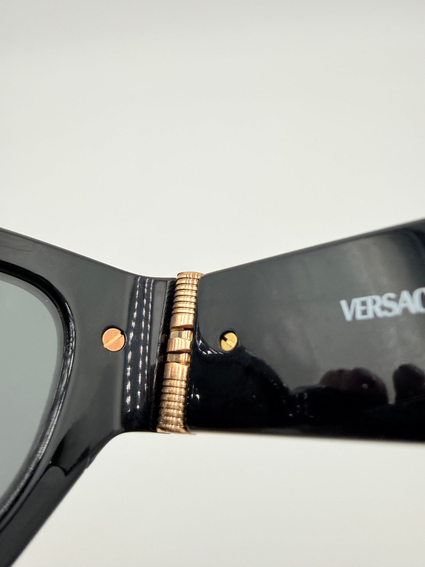 Sunglasses Luxury Designer By Versace In Black & Gold, Size: