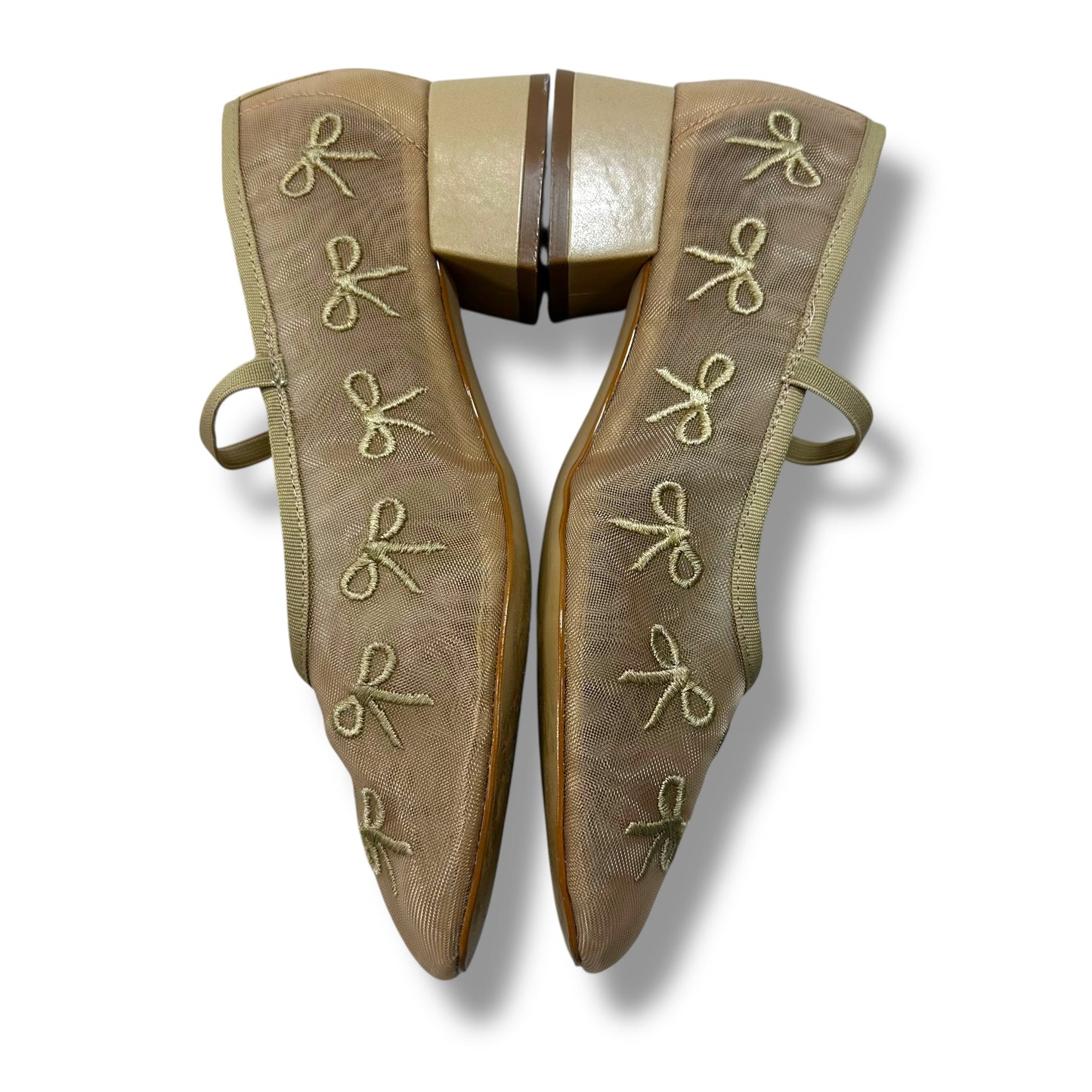 Bow embroidered Mary Jane Shoes Flats By Maeve In Tan, Size: 7.5