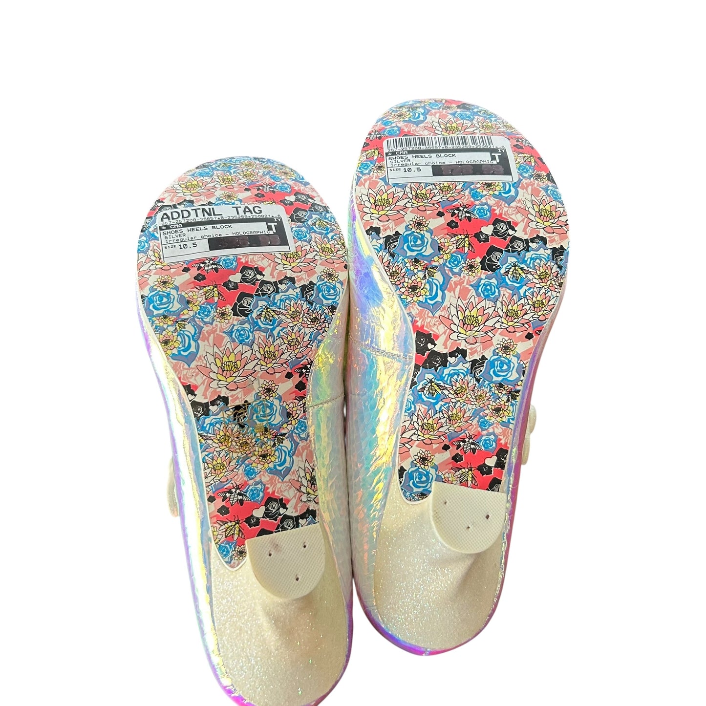 Shoes Heels Block By Irregular Choice In Silver, Size: 10.5