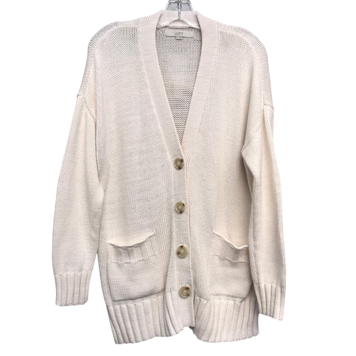 Sweater Cardigan By Loft In Ivory, Size:M