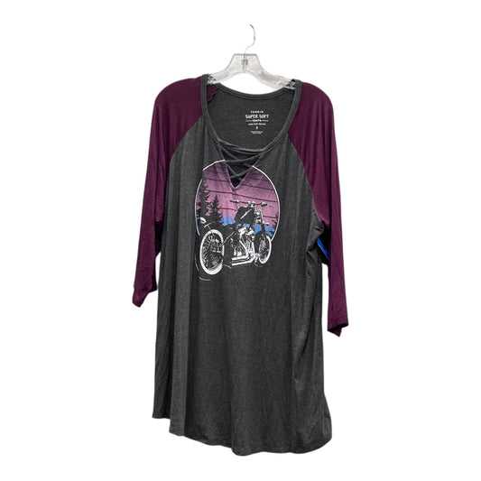 Top 3/4 Sleeve By Torrid In Grey & Purple, Size:3X