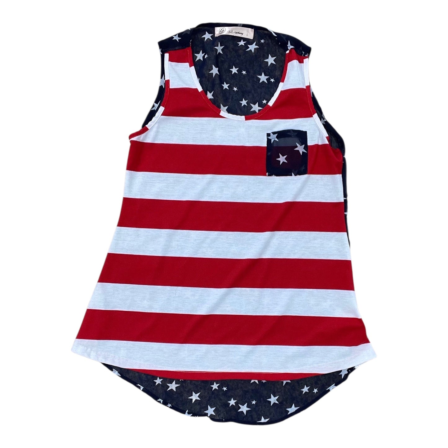 Top Sleeveless By Clothes Mentor In Blue Red & White, Size:L