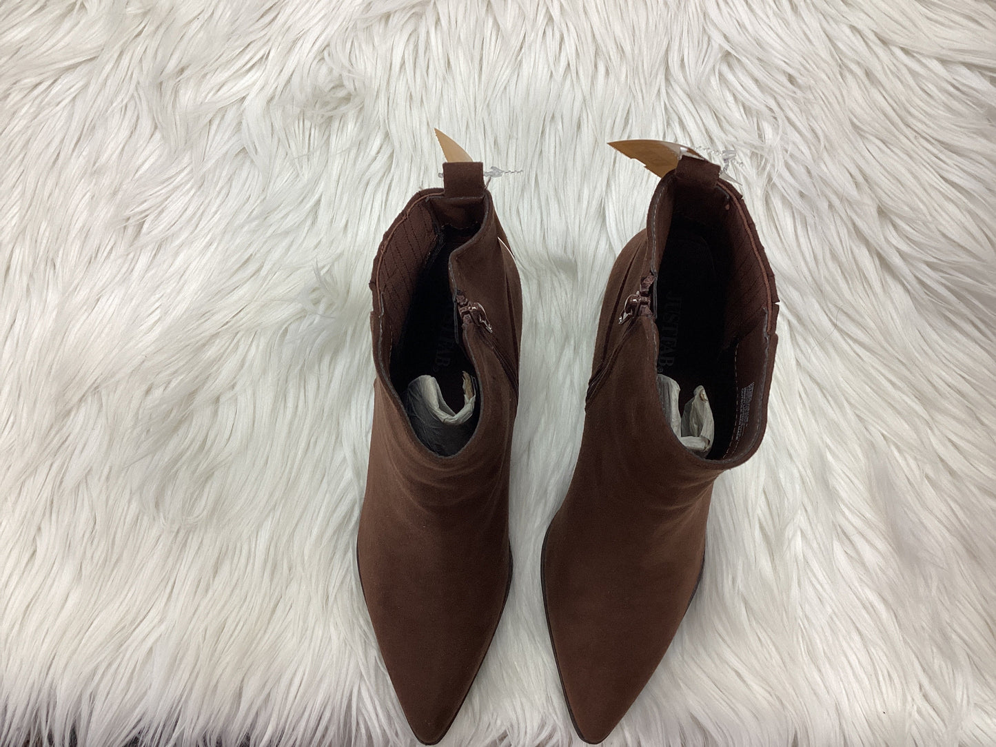 Boots Ankle Heels By Just Fab In Brown, Size:8