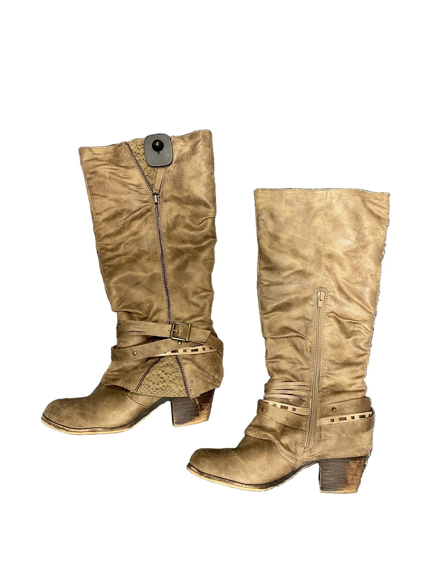 Boots Knee Heels By Clothes Mentor In Brown, Size:8