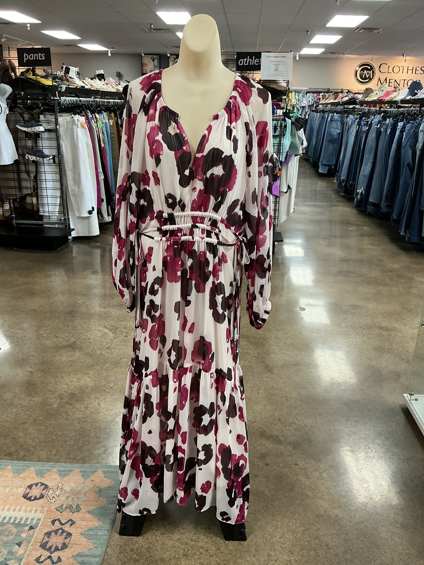 Dress Casual Maxi By Calvin Klein In Pink & White, Size:14