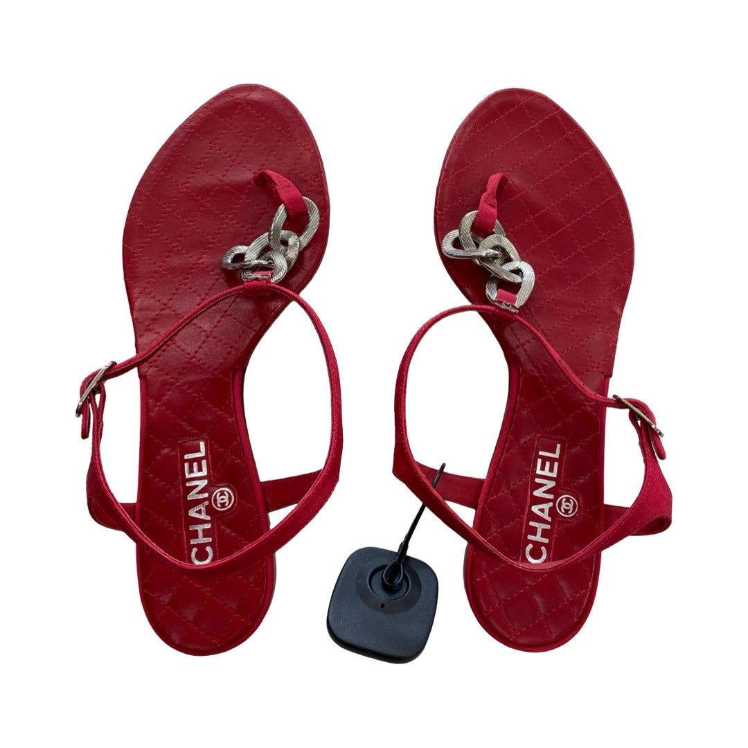 Sandals Luxury Designer By Chanel In Red, Size:8