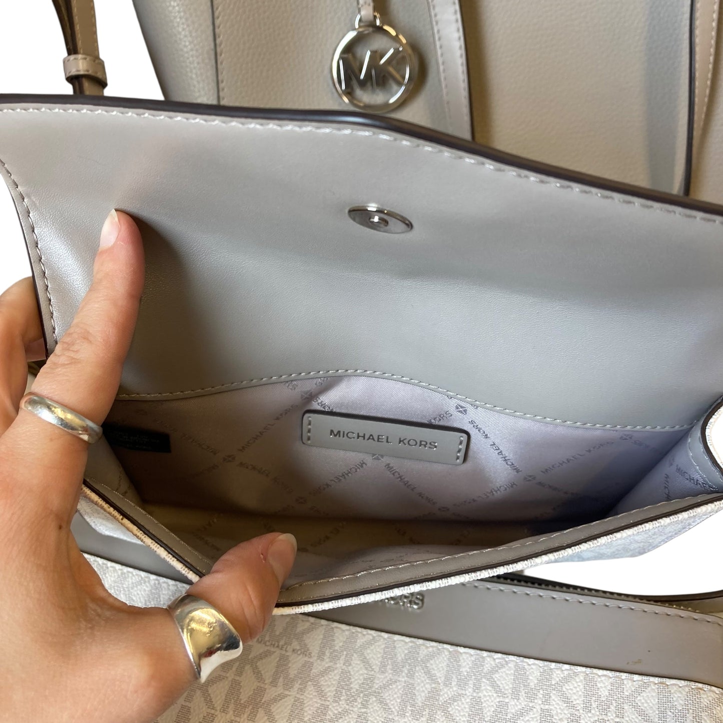 Tote Designer By Michael Kors In Grey, Size:Large