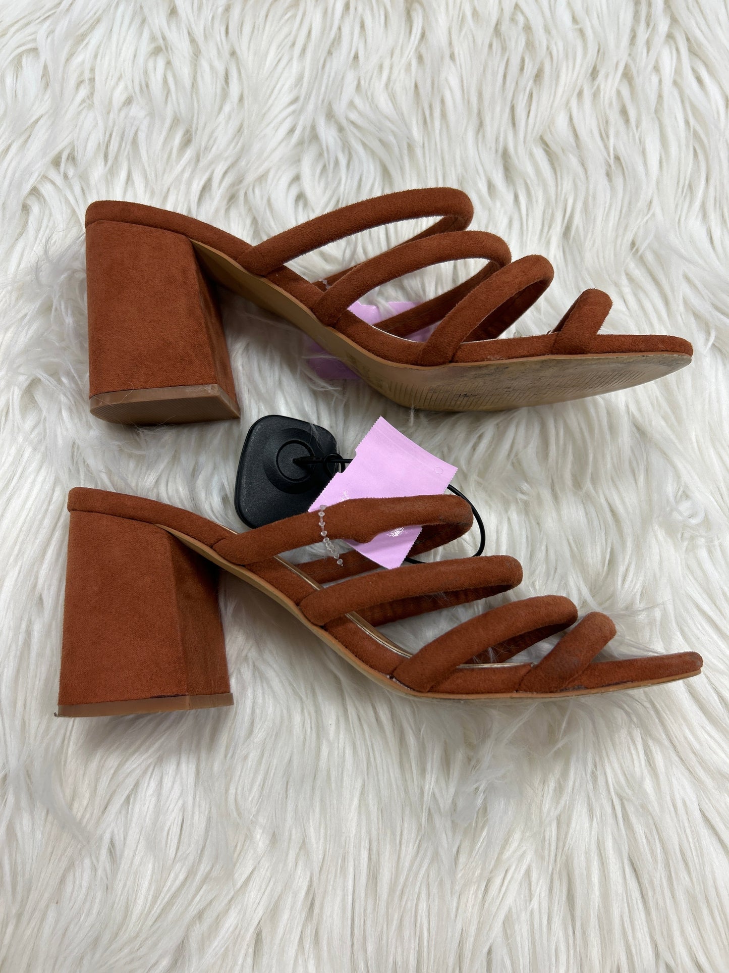 Sandals Heels Block By Clothes Mentor In Brown, Size:7.5