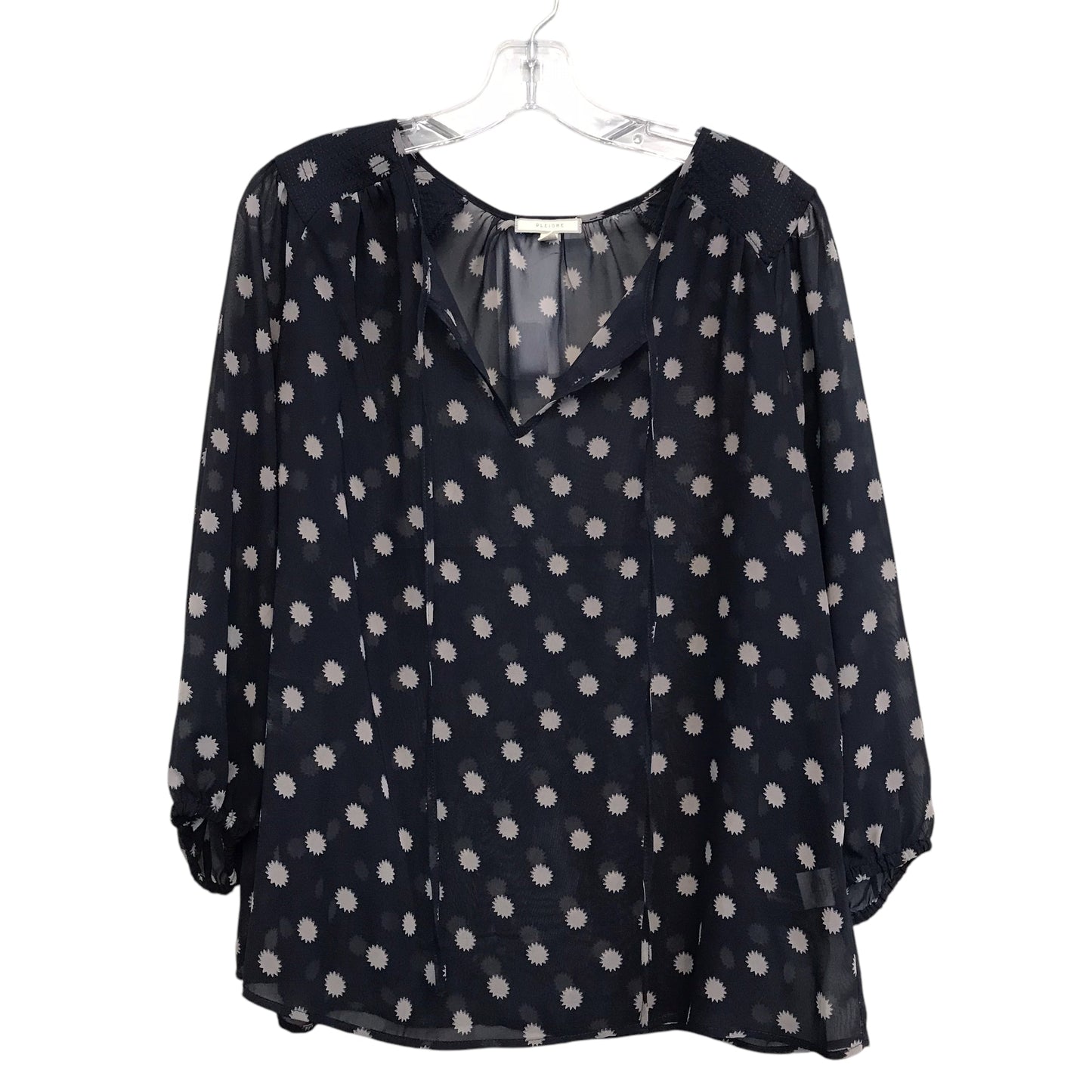 Blouse Ls By Pleione In Navy, Size:L