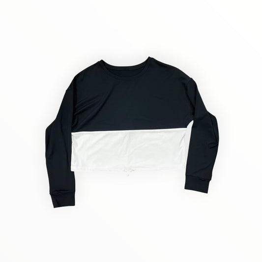 Athletic Top Ls Collar By Zyia In Black & Cream, Size:L