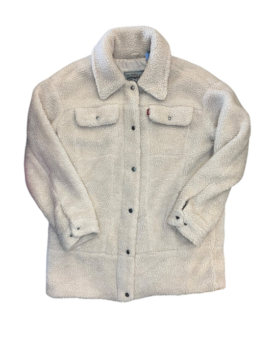 Coat Faux Fur & Sherpa By Levis In White, Size:M