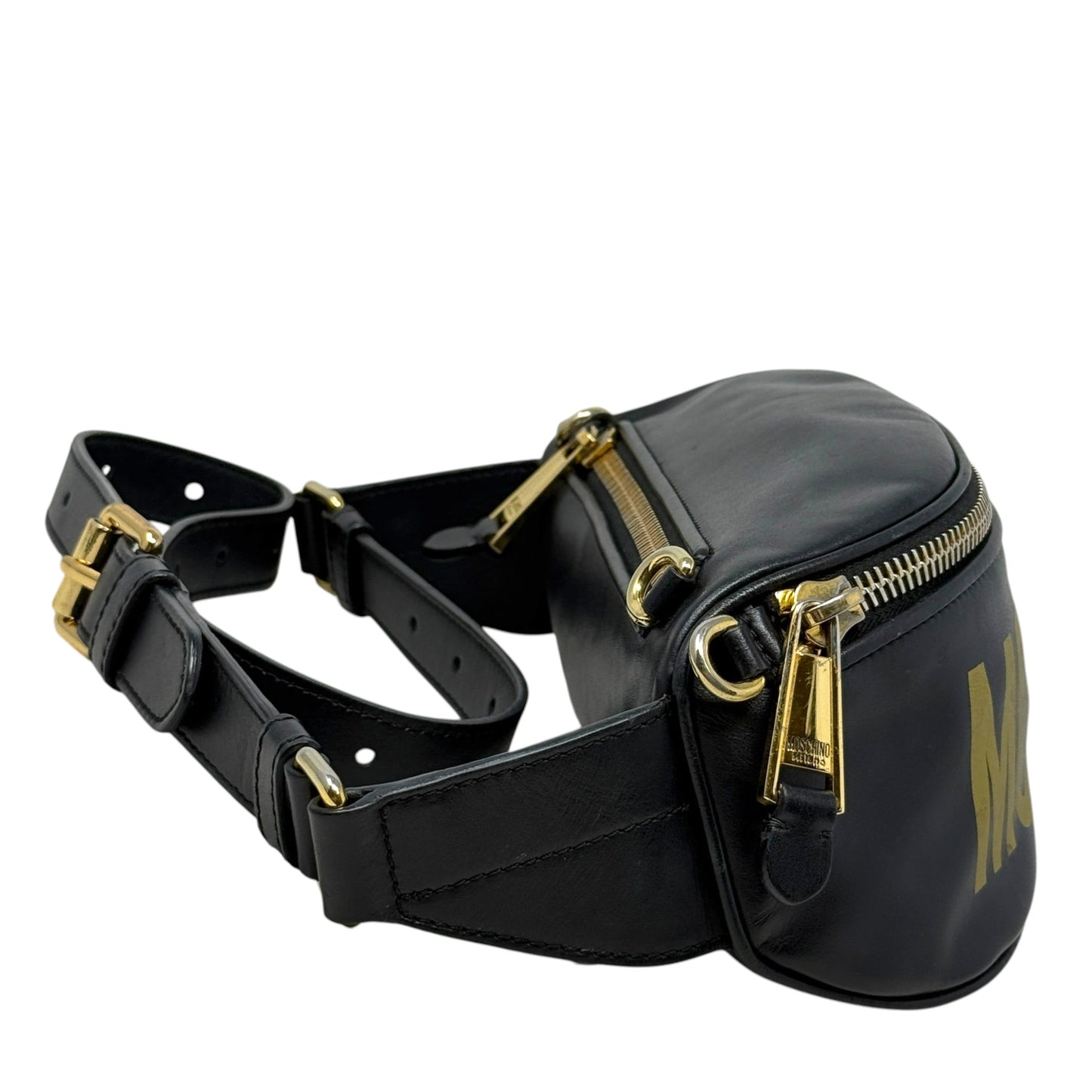 Logo Leather Belt Bag Luxury Designer By Moschino, Size: Medium