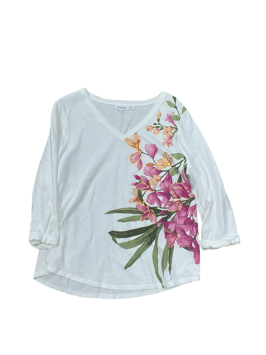 Top 3/4 Sleeve By Chicos In White, Size:L