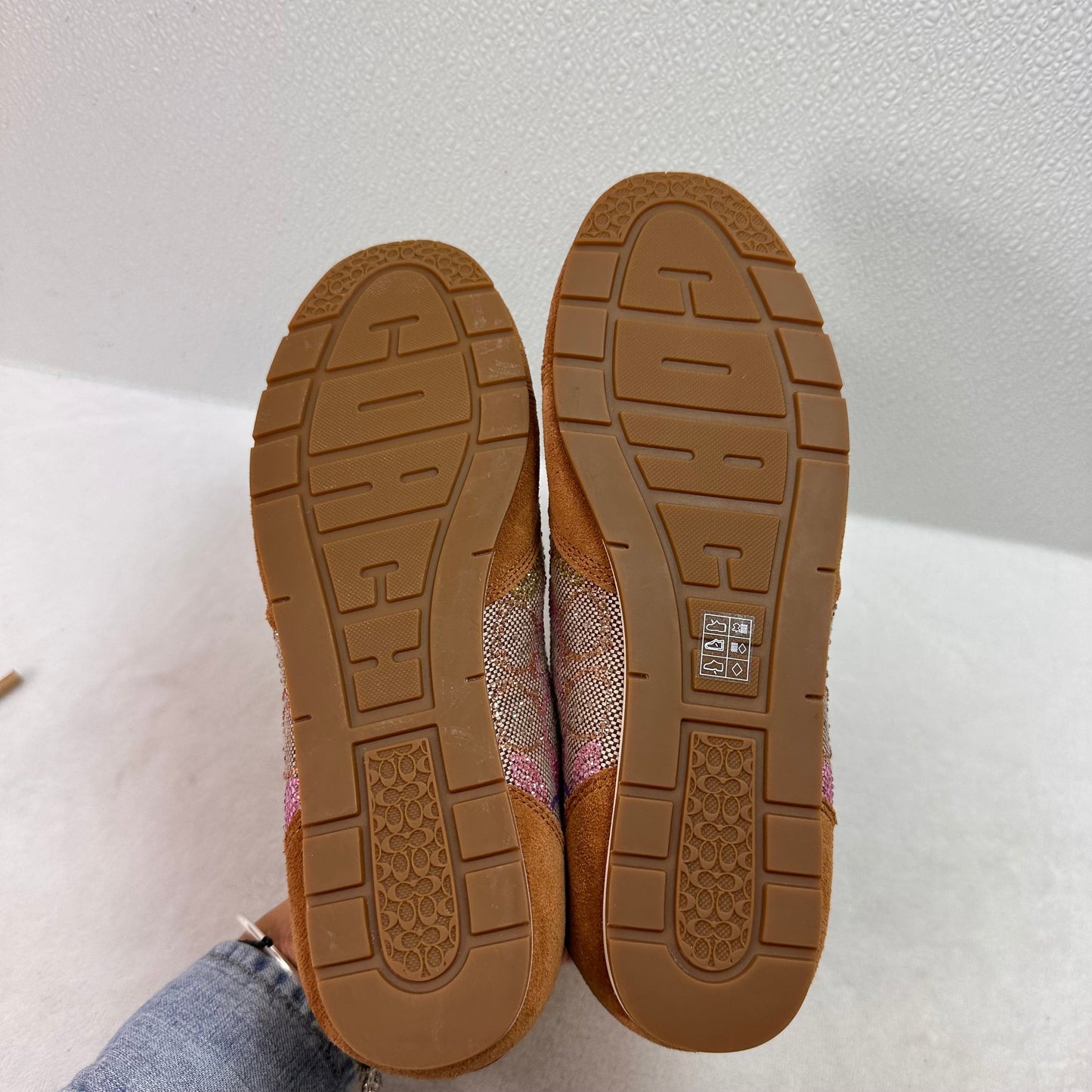 Flat Sneakers in Crystal Signature Jacquard Shoes Designer By Coach, Size: 8