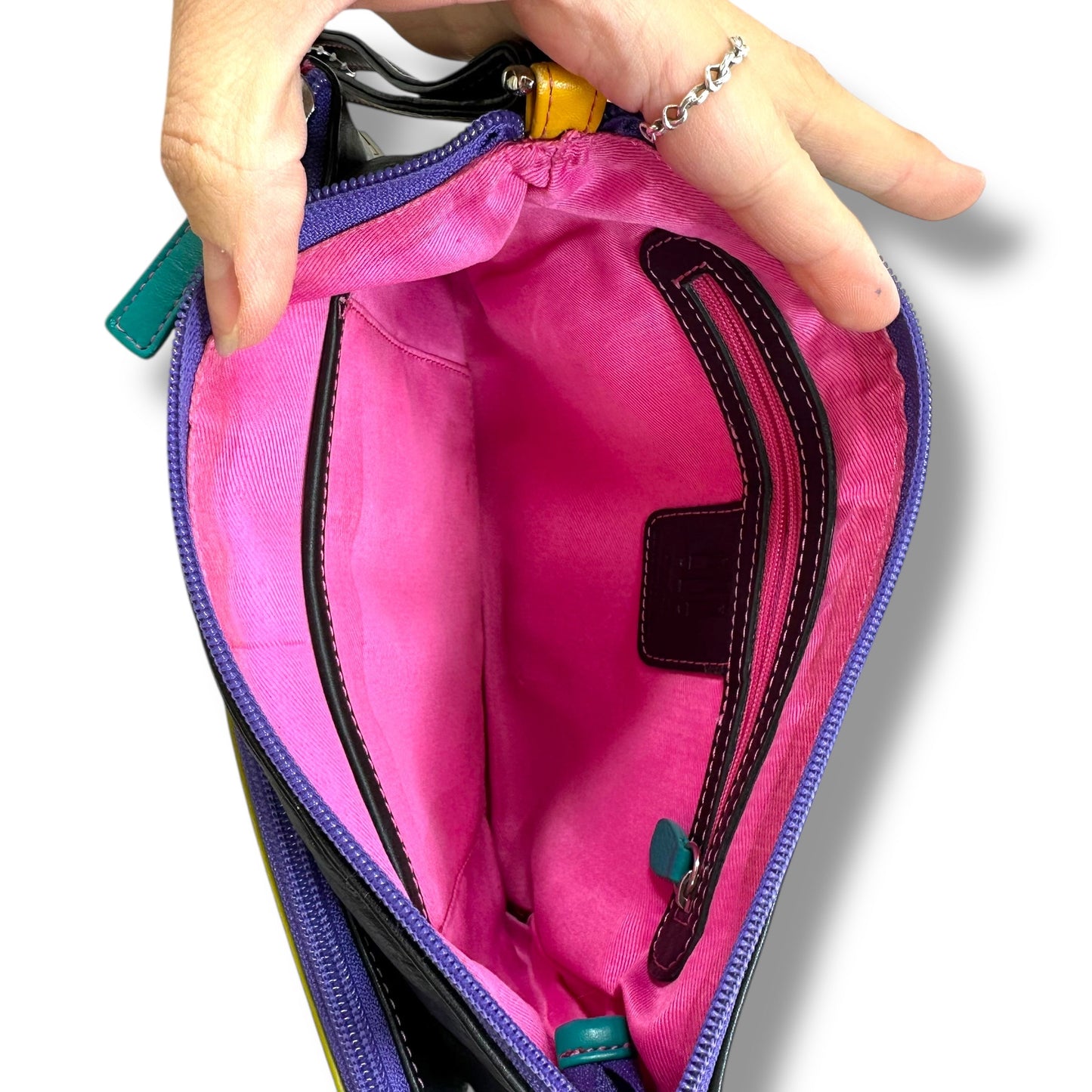 Leather Double Zip Multi Color Crossbody By ili New York, Size: Small