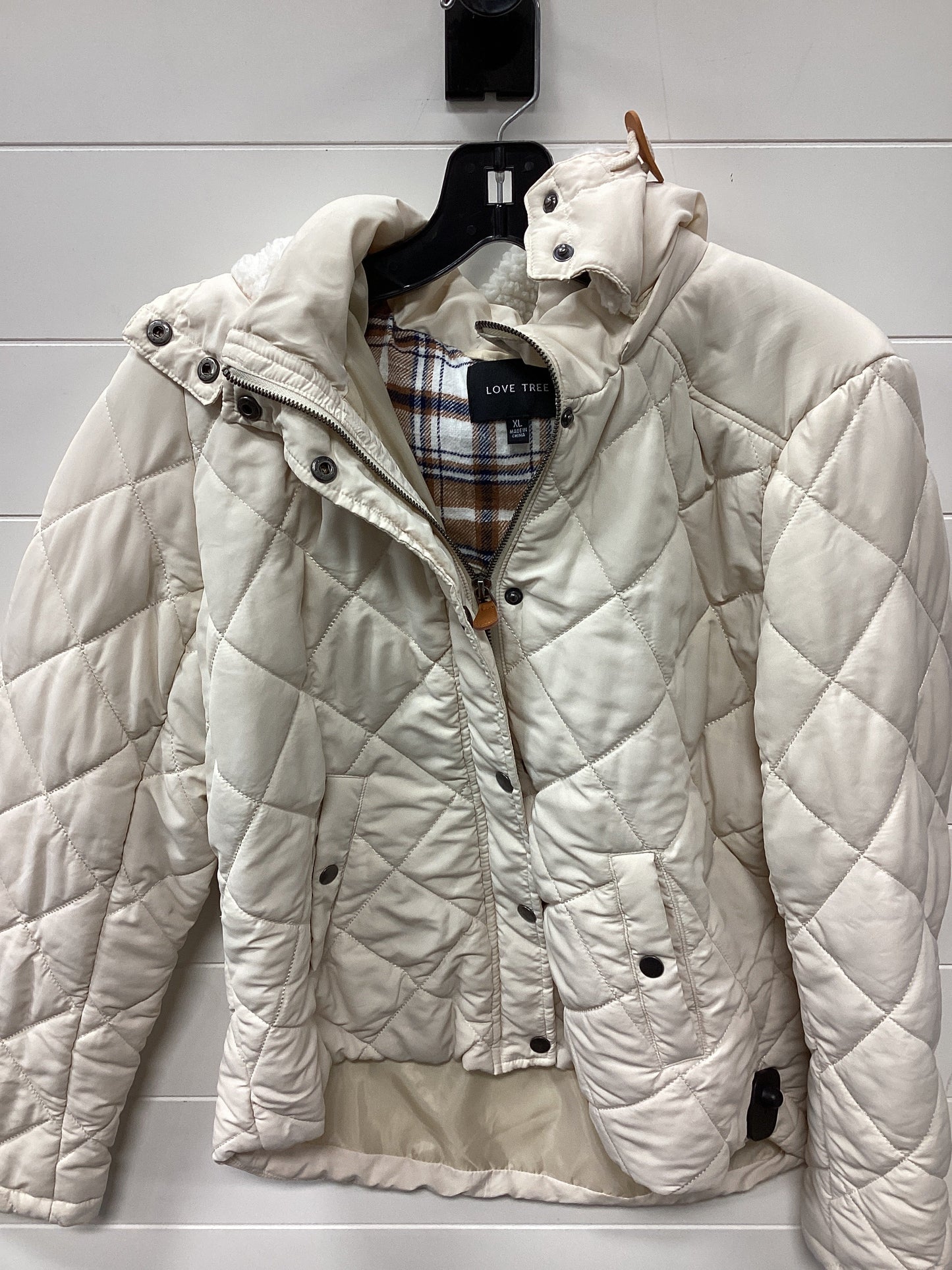 Coat Puffer & Quilted By Love Tree In Cream, Size:Xl