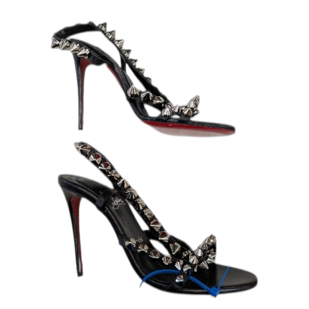 Sandals Luxury Designer By Christian Louboutin In Black & Silver, Size:7