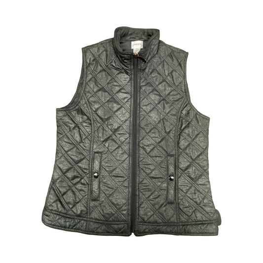 Vest Puffer & Quilted By Chicos In Black & Silver, Size:M