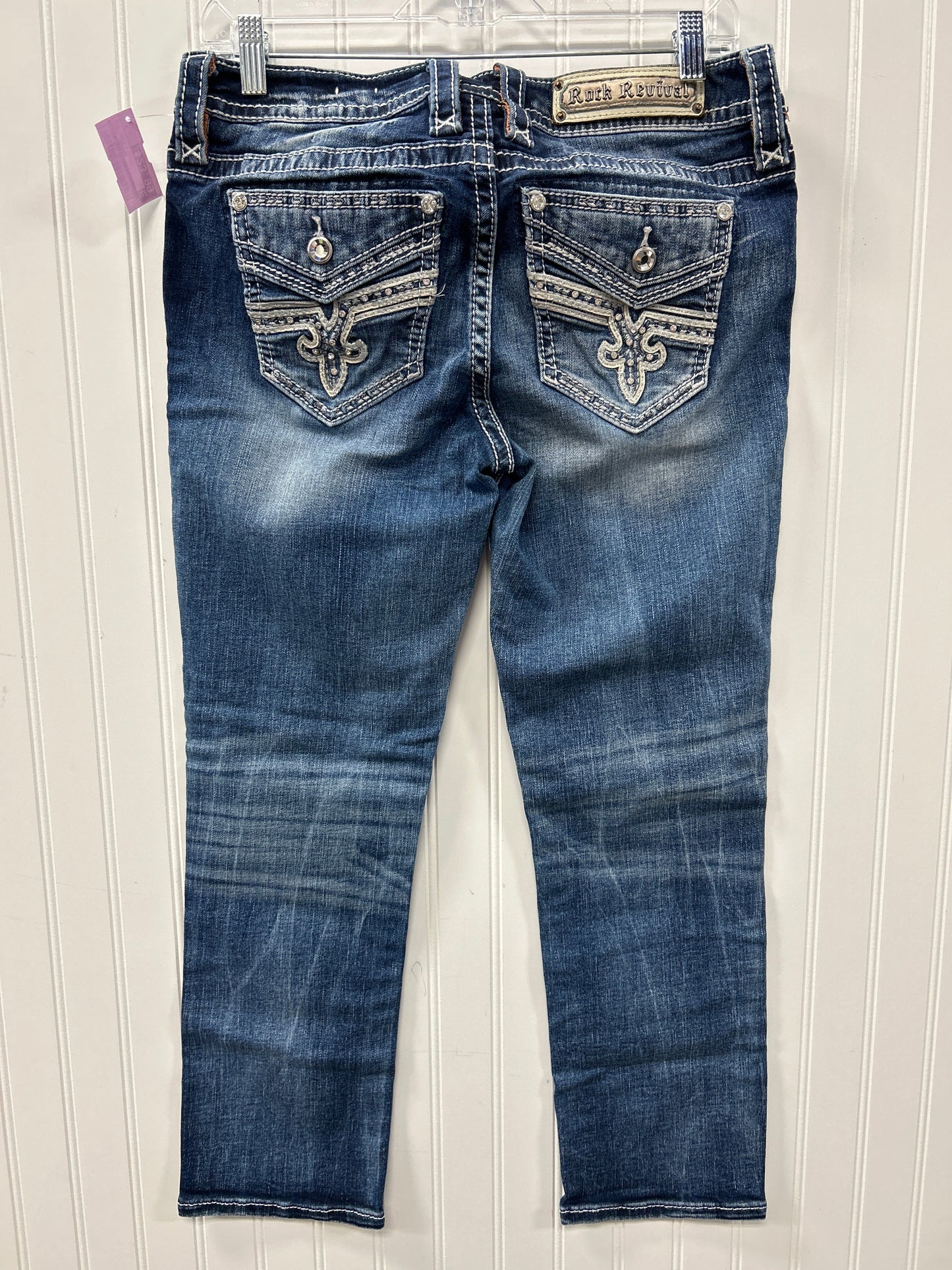 Jeans Cropped By Rock Revival In Blue Denim, Size:6
