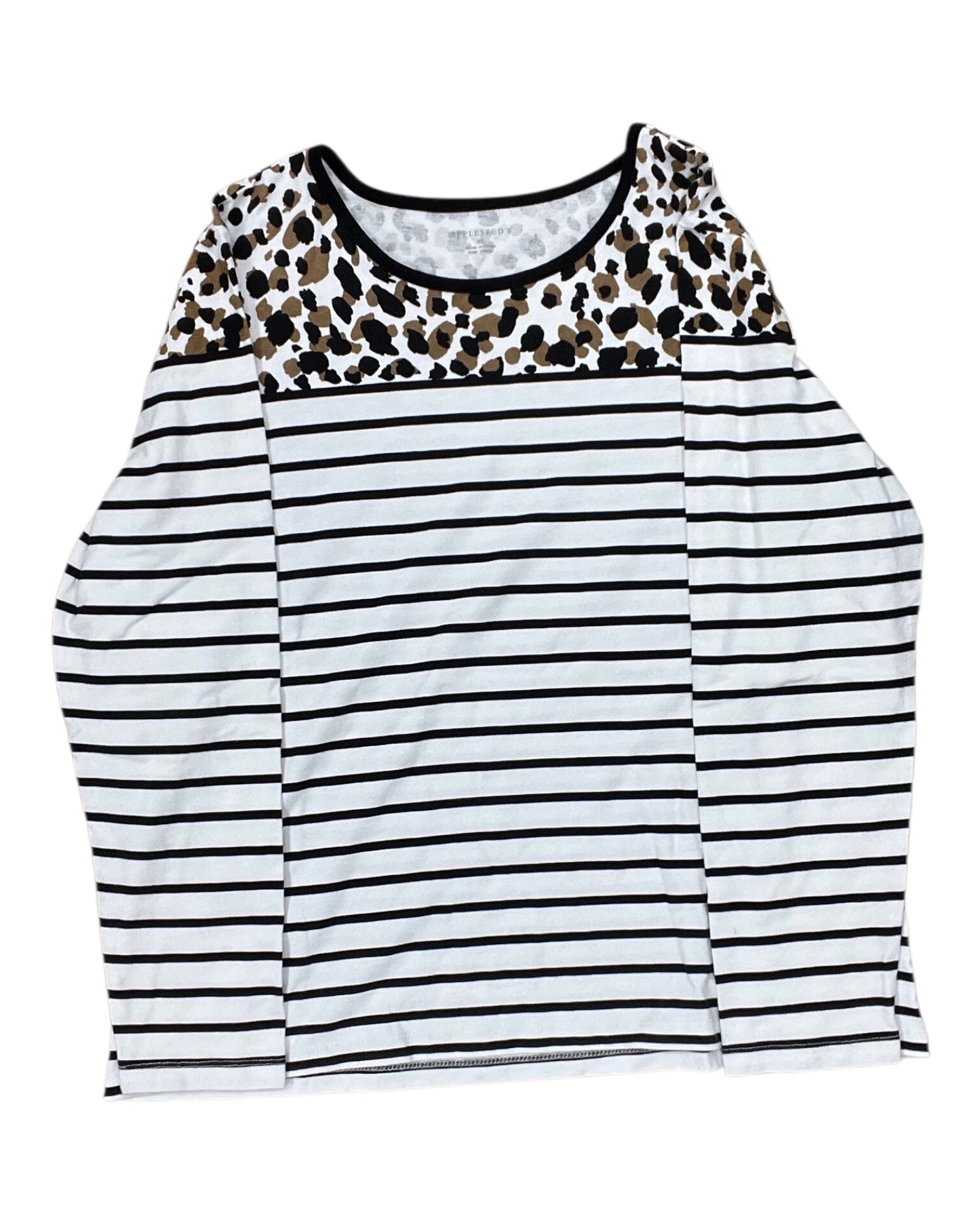 Top Ls By Appleseeds In Black & White, Size:Xl