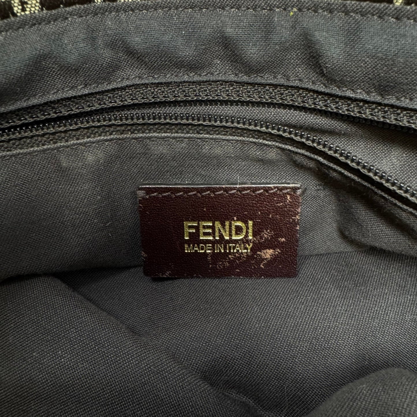 Zucchino Leather Trim Canvas Handbag Luxury Designer By Fendi, Size: Medium