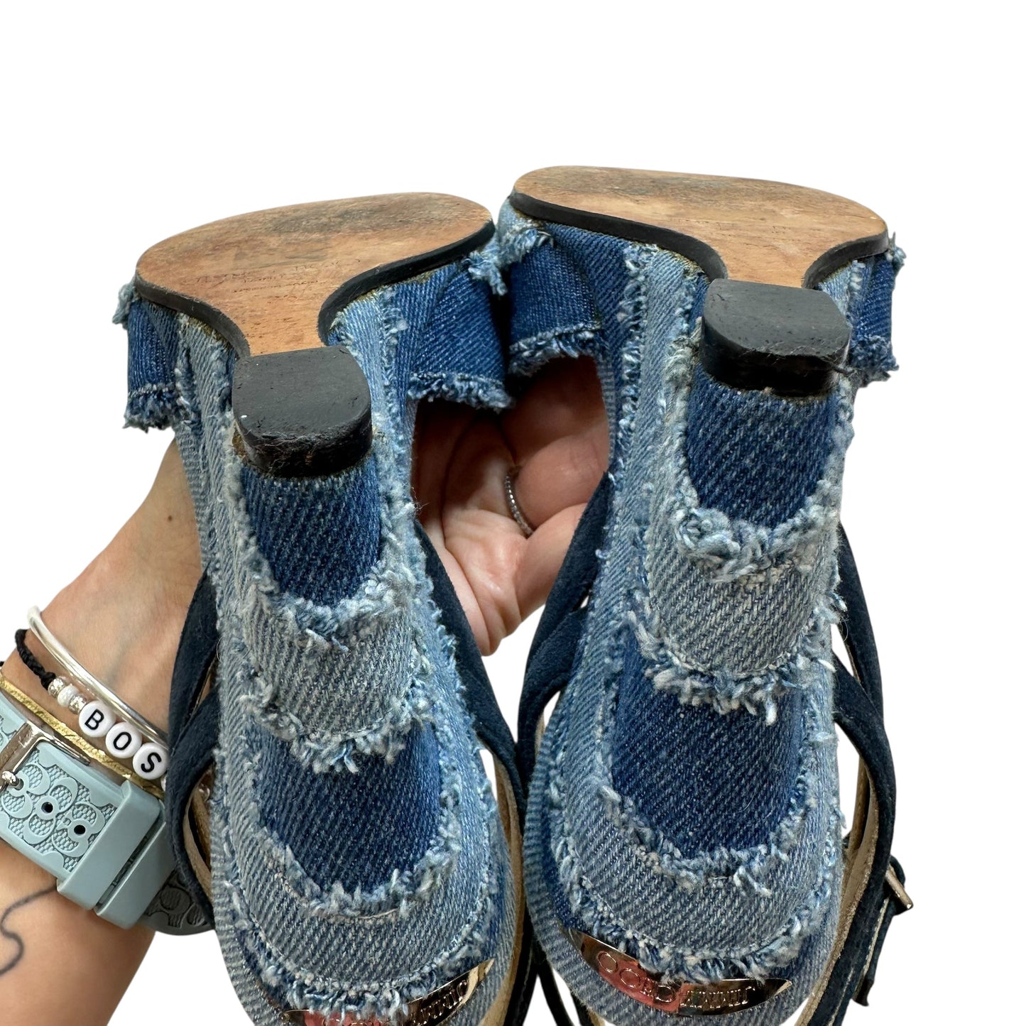 Sandals Luxury Designer By Jimmy Choo In Blue Denim, Size: 6