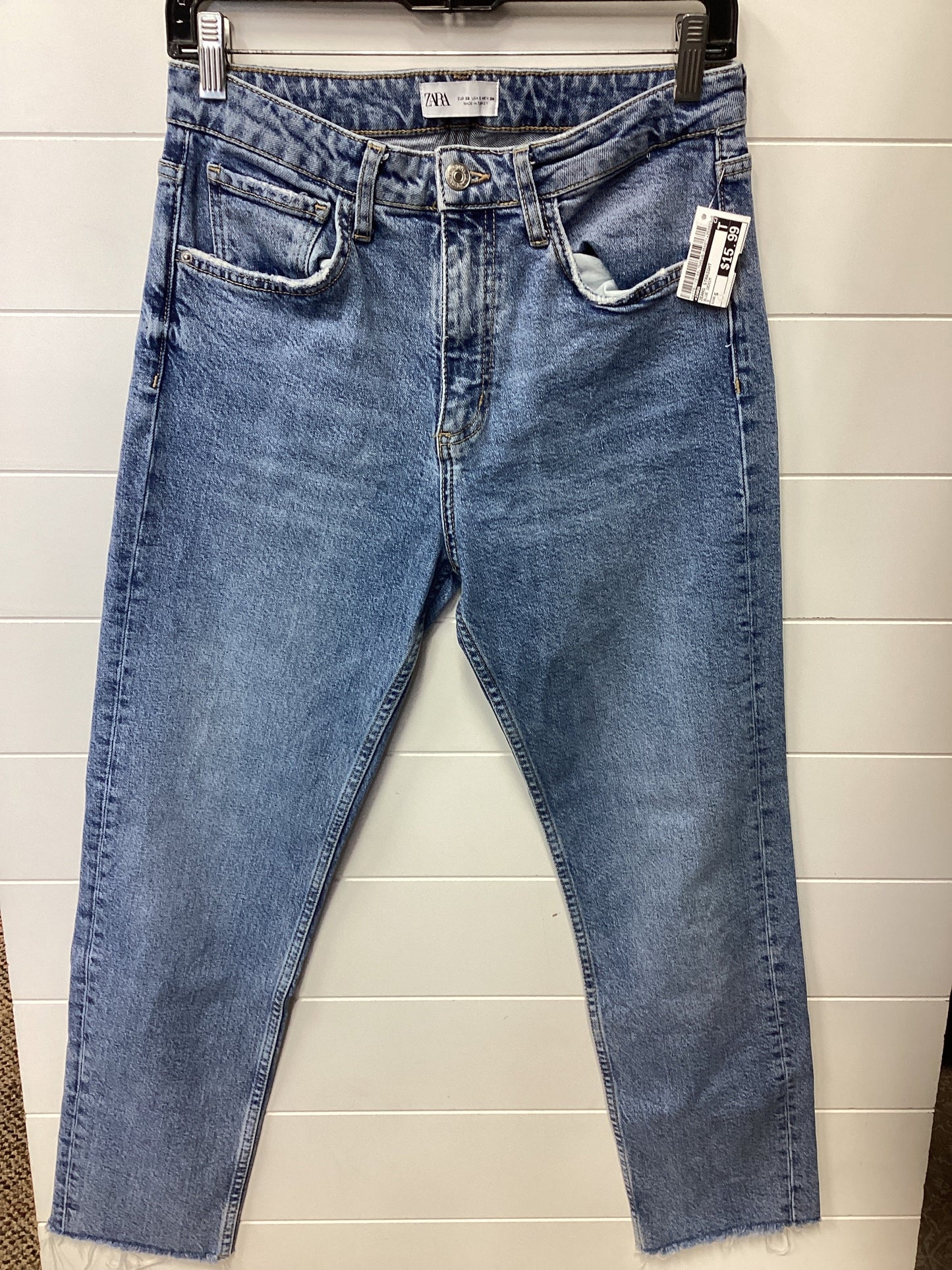 Jeans Straight By Zara In Blue Denim, Size:S