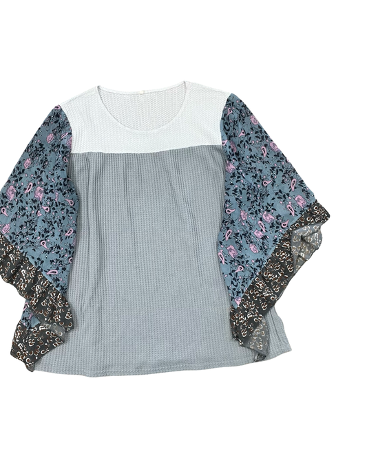 Top 3/4 Sleeve By Clothes Mentor In Grey & White, Size:3X