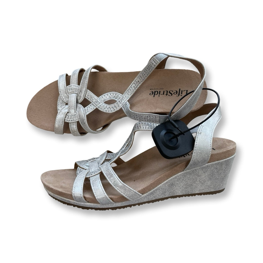 Sandals Heels Wedge By Life Stride In Silver, Size:7