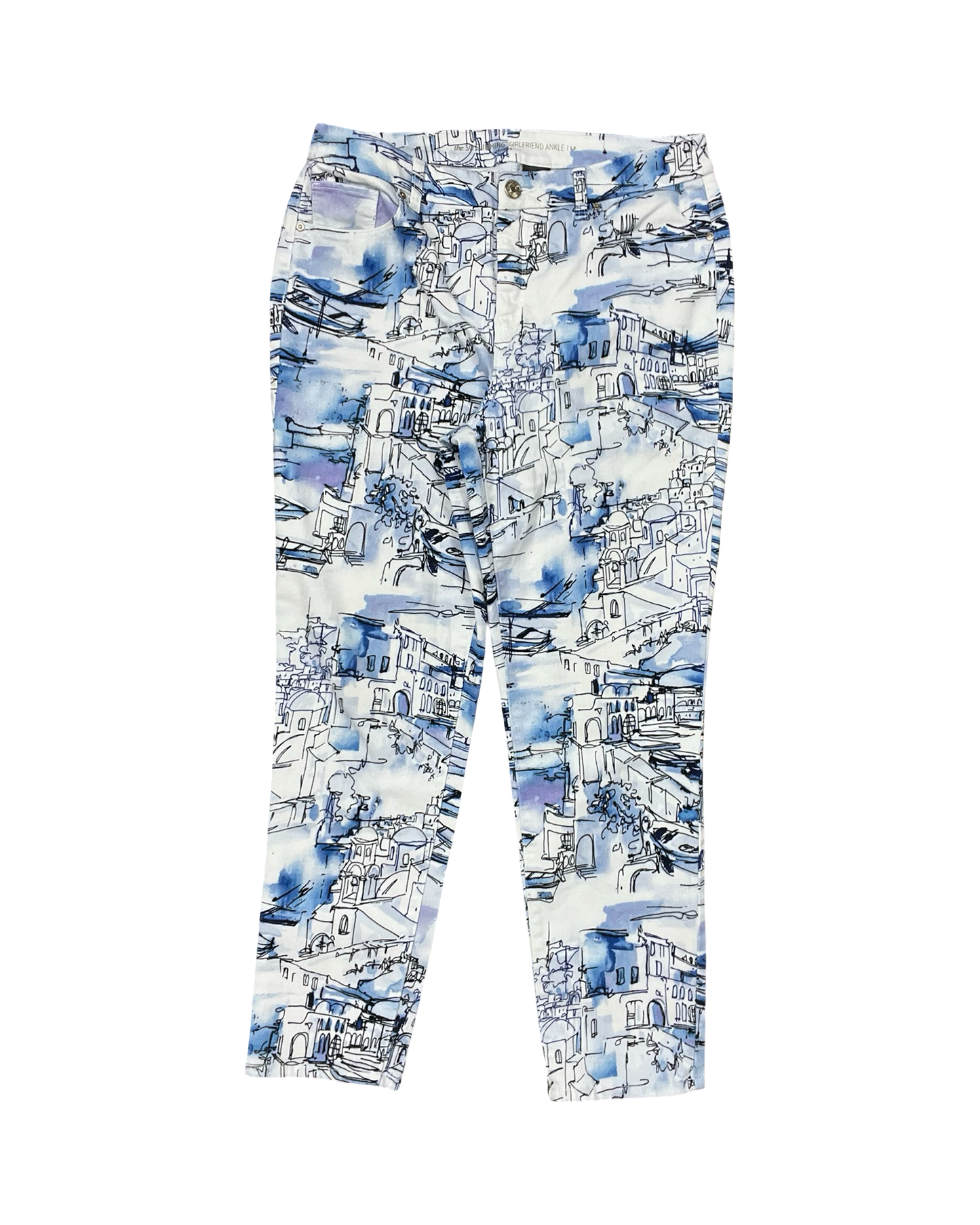 Jeans Cropped By Chicos In Blue & White, Size:M