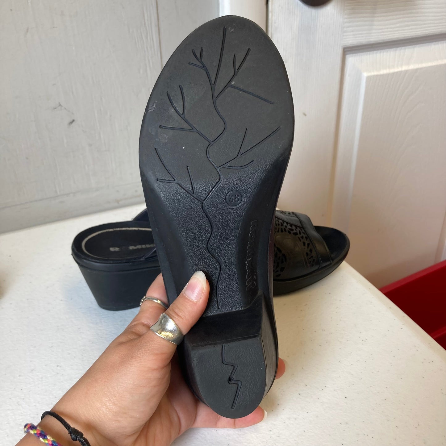 Sandals Heels Block By Romika In Black, Size:7.5