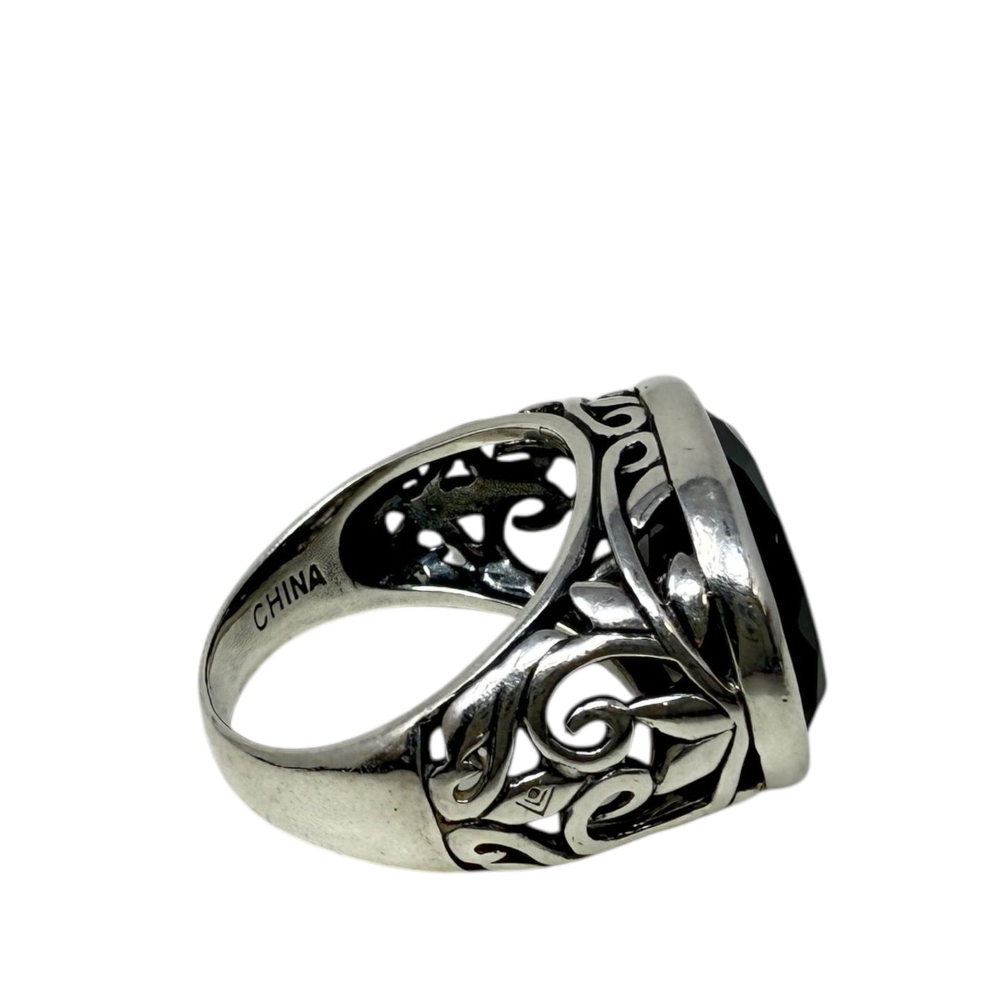 Sterling Silver, Onyx Chalcedony, Smoky Swirl Filigree Ring By Silpada, Size: 8