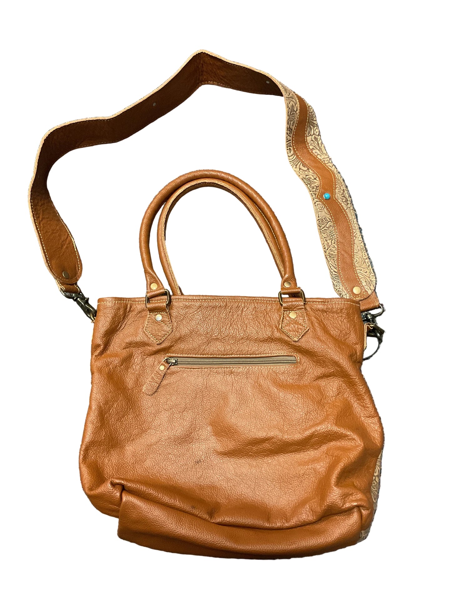 Handbag Leather By Myra In Brown & Tan, Size:Large