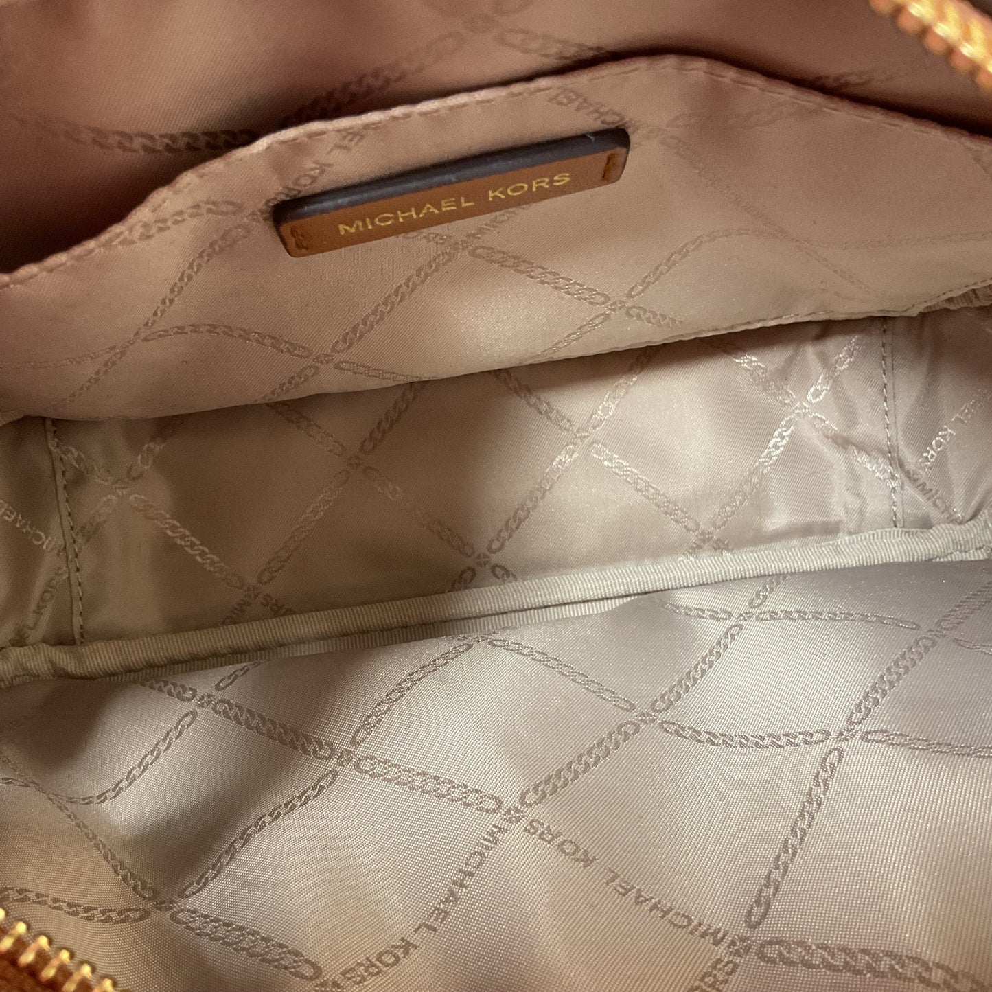 Crossbody Designer By Michael Kors In Tan & White, Size:Medium