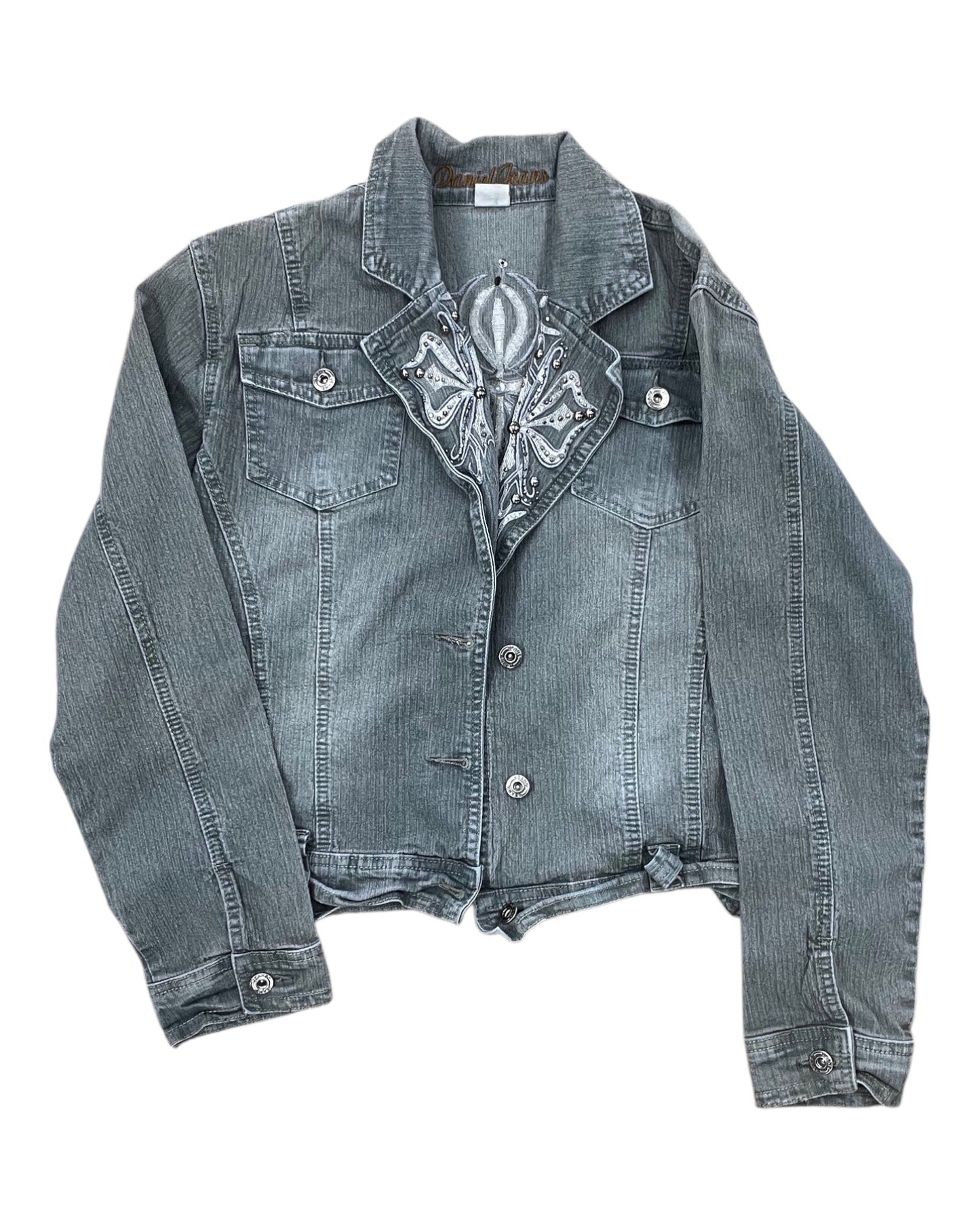 Jacket Denim By Clothes Mentor In Grey, Size:L