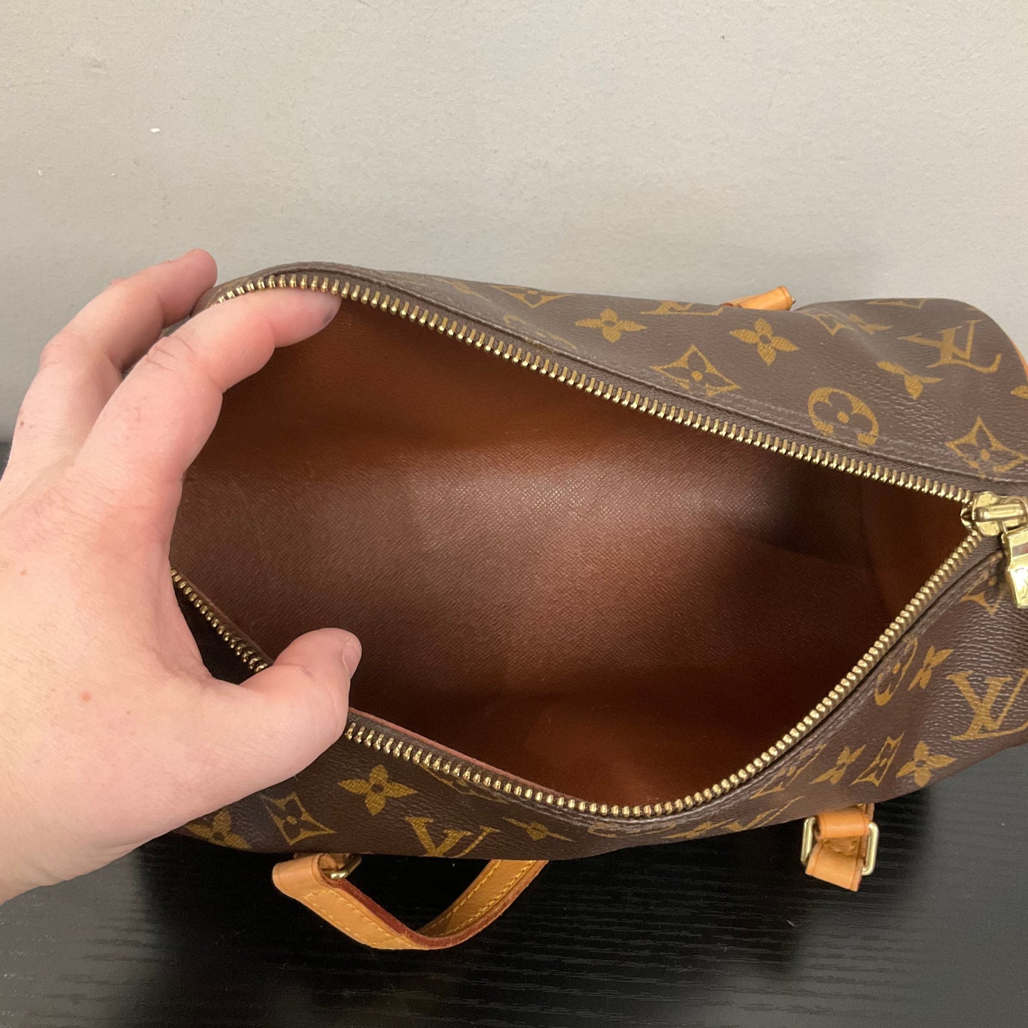 Handbag Luxury Designer By Louis Vuitton In Brown, Size:Small