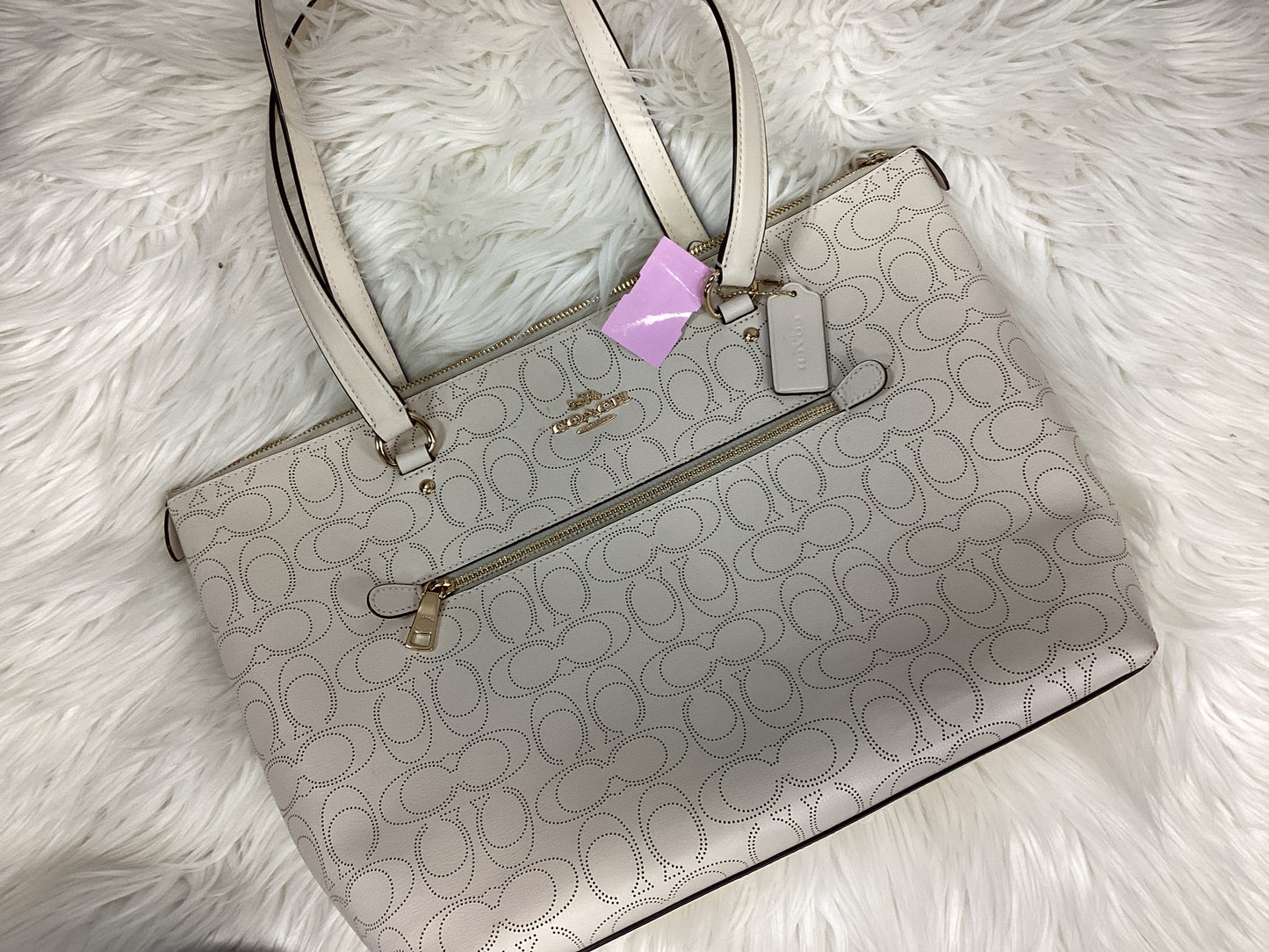 Handbag Designer By Coach In Cream, Size:Large