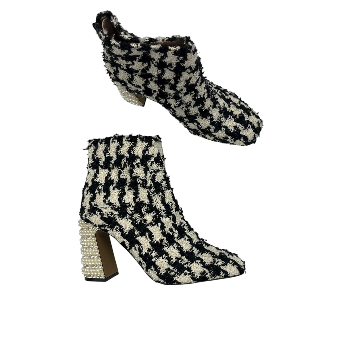 Boots Ankle Heels By Betsey Johnson In Black & White, Size:9.5