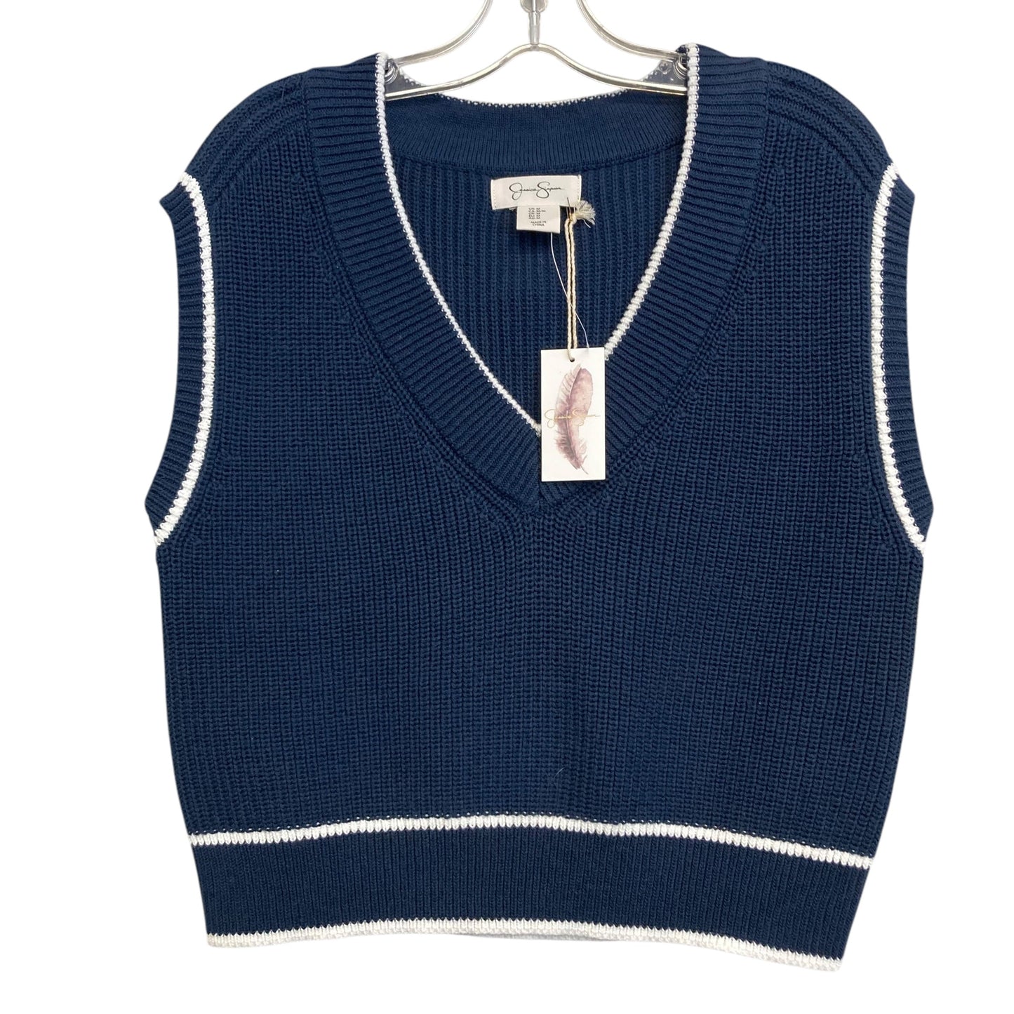 Vest Sweater By Jessica Simpson In Blue & White, Size:M