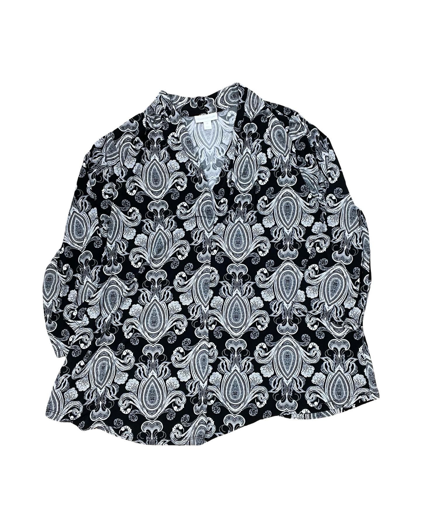 Top 3/4 Sleeve By Charter Club In Black & White, Size:2X