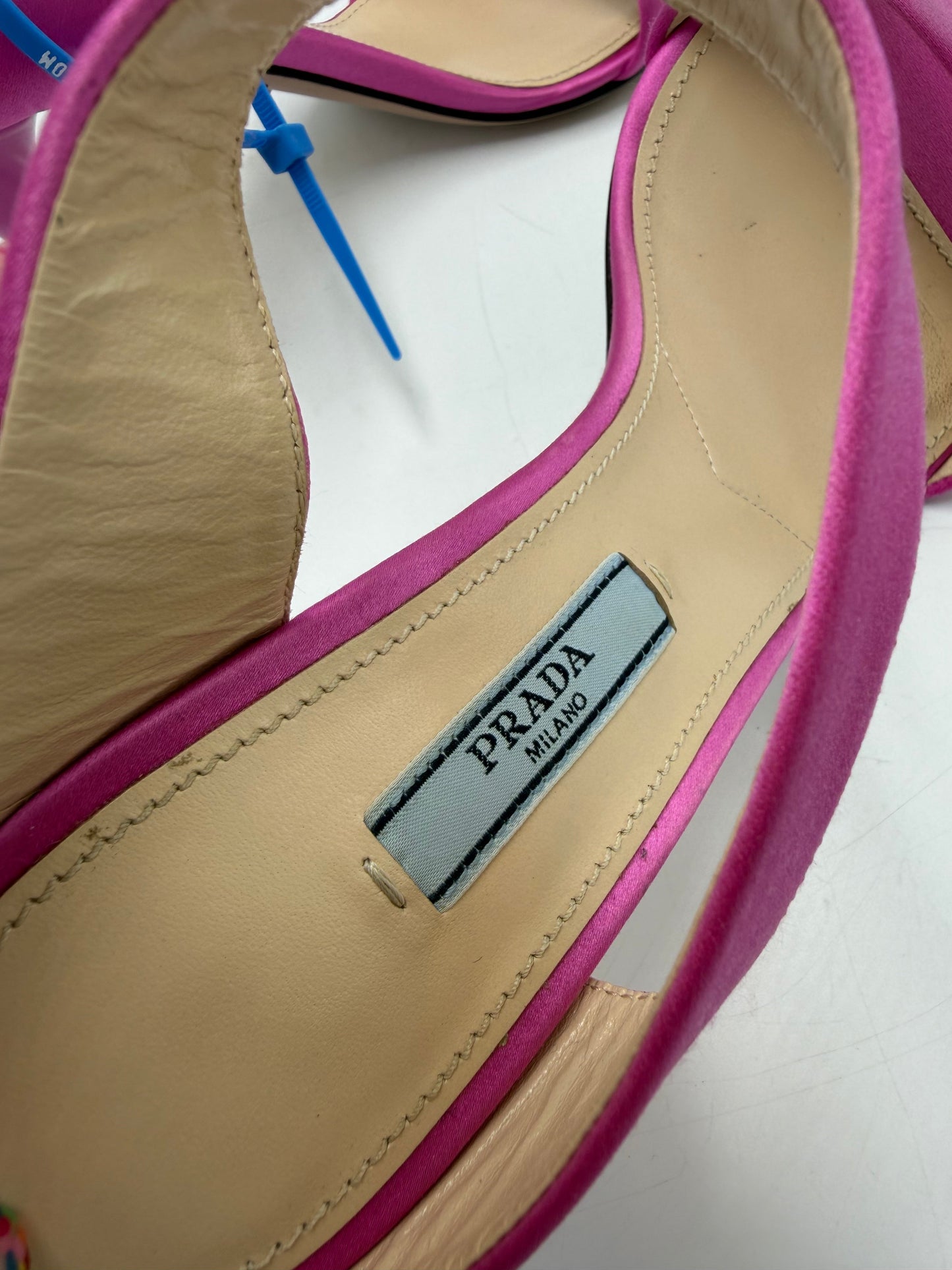 Prada Satin Asymmetric High Heel Luxury Shoes, Size: 6.5