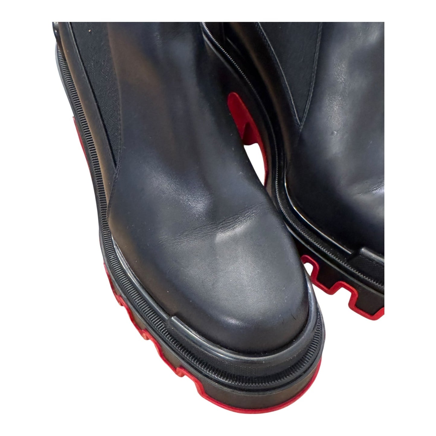 Boots Luxury Designer By Christian Louboutin In Black & Red, Size:8