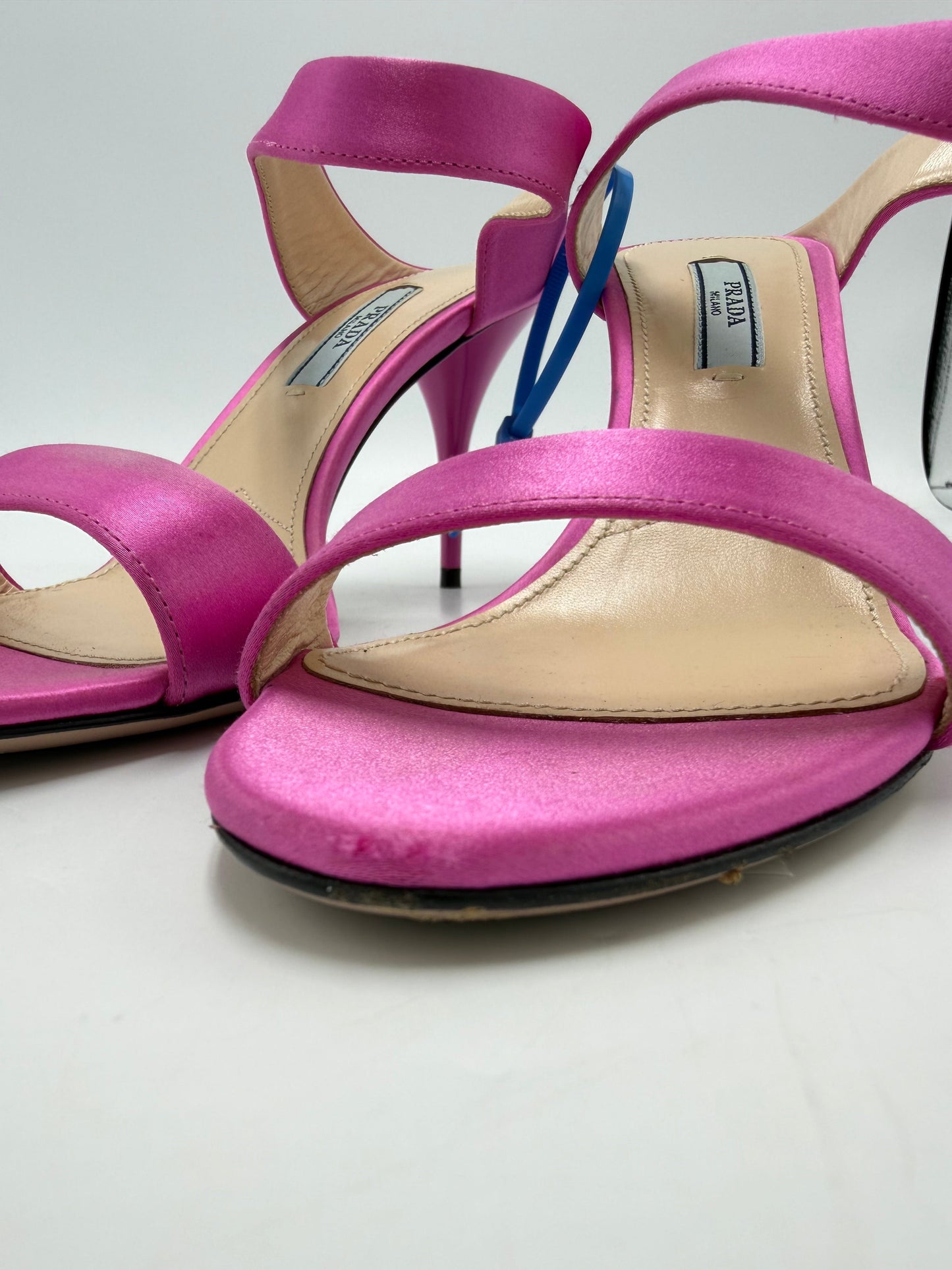 Prada Satin Asymmetric High Heel Luxury Shoes, Size: 6.5