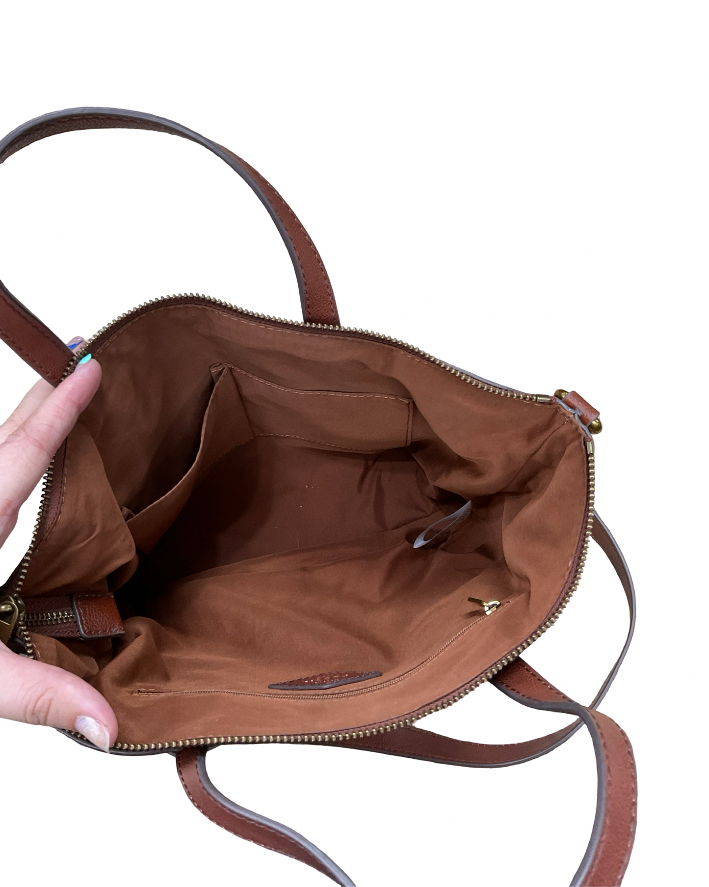 Handbag Leather By Fossil In Brown, Size:Medium
