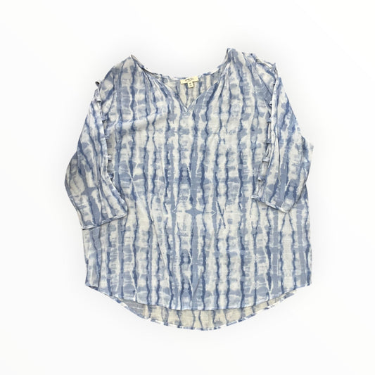 Top 3/4 Sleeve By Como Blu In Blue & White, Size:2X